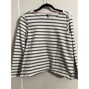 Joules Cream Green Stripe top Shirt Sz US 12 Coastal Old Money Preppy Academia